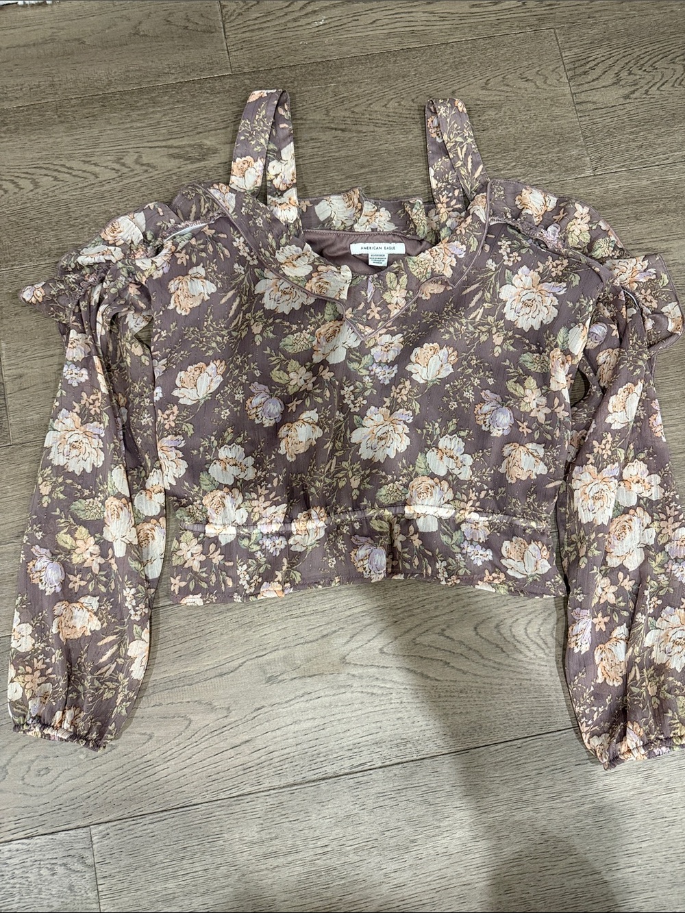 American Eagle Outfitters Mauve Floral Cold-Shoulder Crop Top